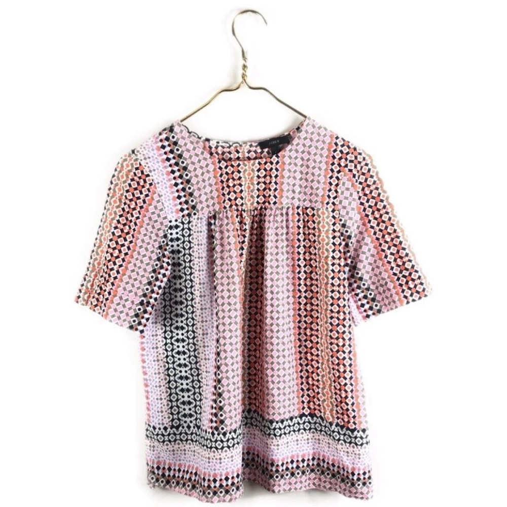 J. Crew Pink Geometric Short Sleeve Blouse